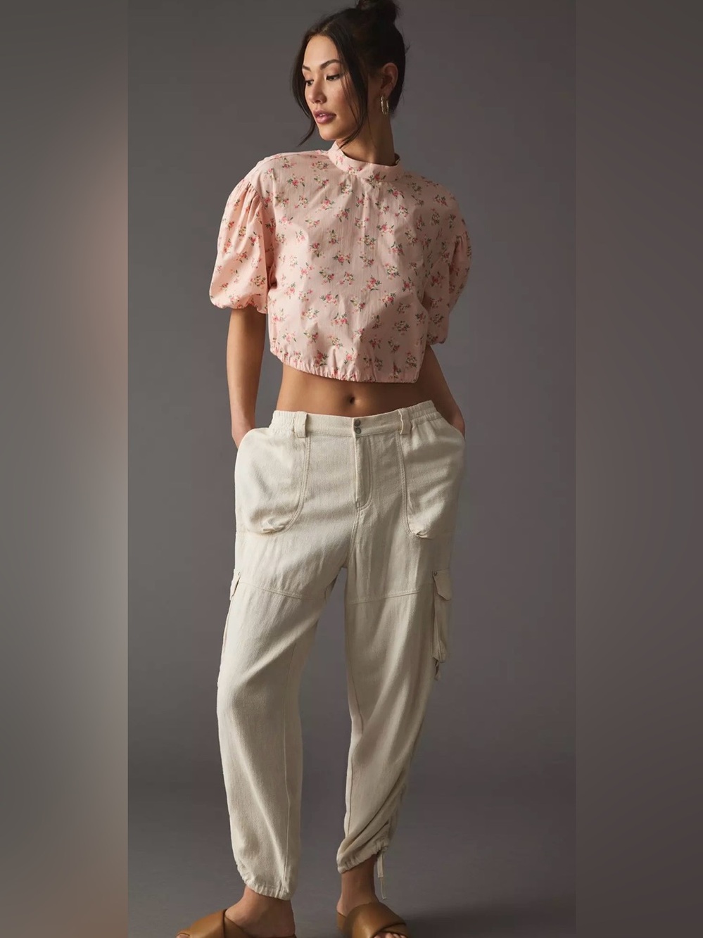 Anthropologie Cropped Bubble Sleeve Blouse